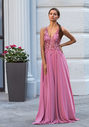 Chiffon Abendkleid mit Strass-Verzierungen in Geranium Pink