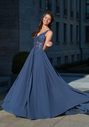Chiffon evening dress with rhinestones in vintage indigo