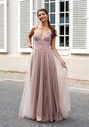 Glitter evening dress with tulle and back lacing in glitter pink