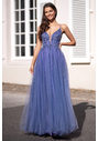 Tulle evening dress with lacing at the back in lavender