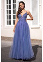 Vestido de noche de tul con lazada en la espalda en color lavanda