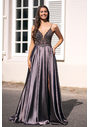 Satin evening dress with narrow straps in Shining Brown