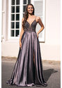 Robe de soirée en satin à fines bretelles en Shining Brown