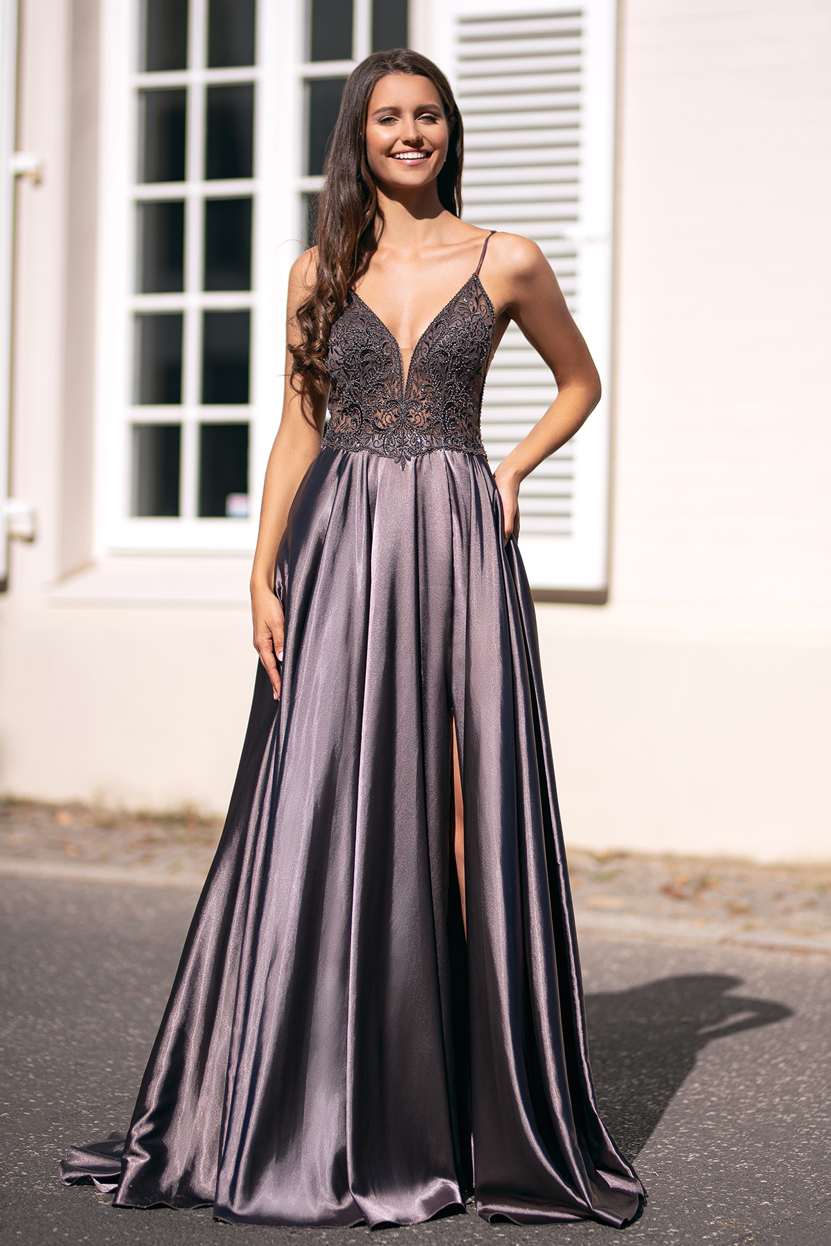 Sevintage Abito Da Cerimonia In Tulle Blu Navy, Lunghezza Tea, Scollo A Cuore Con Tasche, Taglie Forti (54+) - 3