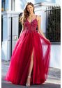 Abendkleid aus Tüll mit Strassbesatz in Virtual Red