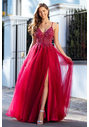 Beaded tulle evening dress in Virtual Red