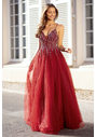 Abendkleid aus Tüll mit Strassbesatz in Rio Red