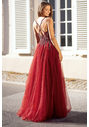Abendkleid aus Tüll mit Strassbesatz in Rio Red