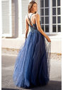 Abendkleid aus Tüll mit Strassbesatz in Twilight Blue