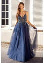 Abendkleid aus Tüll mit Strassbesatz in Twilight Blue