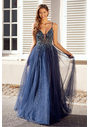 Beaded tulle evening dress in Twilight Blue