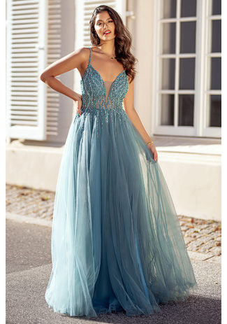 Abendkleid aus Tüll mit Strassbesatz in Moonlight Jade