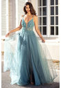 Evening dress made of tulle with rhinestones in Moonlight Jade
