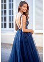 Abendkleid aus Tüll mit Strassbesatz in Twilight Blue