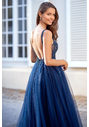 Evening dress made of tulle with rhinestones in Twilight Blue
