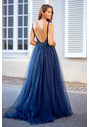 Abendkleid aus Tüll mit Strassbesatz in Twilight Blue
