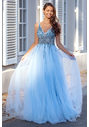Abendkleid aus Tüll mit Strassbesatz in Aqua Blue
