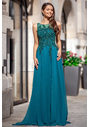 Evening dress made of chiffon with glitter decor in posy green with closed back