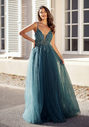 Robe de soirée en tulle avec strass en vert botanique