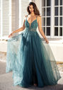 Robe de soirée en tulle avec strass en vert botanique