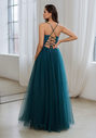 Abendkleid aus Tüll mit Rückenschnürung in Peacock Green