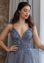 Vestido de noche brillante con tul y lazada en la espalda en glitter vintage