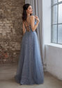 Vestido de noche brillante con tul y lazada en la espalda en glitter vintage