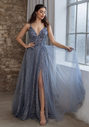 Vestido de noche brillante con tul y lazada en la espalda en glitter vintage