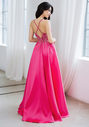 Abendkleid aus Mikado mit Strassbesatz in Geranium Pink