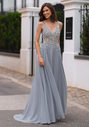 Chiffon evening dress with rhinestones in Ghost Gray