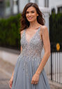 Chiffon evening dress with rhinestones in Ghost Gray
