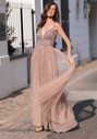 Abito da sera glitter con tulle e allacciatura posteriore in glitter rosa