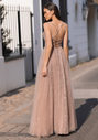 Abito da sera glitter con tulle e allacciatura posteriore in glitter rosa