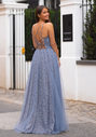 Vestido de noche brillante con tul y lazada en la espalda en glitter vintage