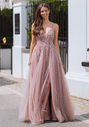 Abendkleid aus Tüll mit Strassbesatz in Dawn Pink