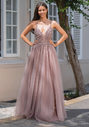 Abito da sera realizzato in tulle con strass in Dawn Pink