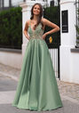 Mikado evening dress with rhinestones in Peppermint Green