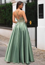 Abendkleid aus Mikado mit Strassbesatz in Moonlight Jade