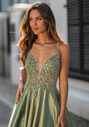 Abendkleid aus Mikado mit Strassbesatz in Moonlight Jade