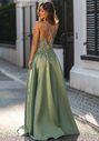 Abendkleid aus Mikado mit Strassbesatz in Moonlight Jade