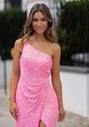 Glittering evening dress in shocking pink