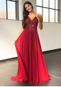Chiffon Abendkleid mit Strass-Verzierungen in Rio Red