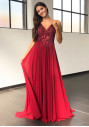 Chiffon evening dress with rhinestones in Rio Red