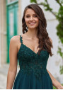 Fließendes Abendkleid mit Strassapplikationen in Botanical Green