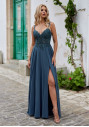 Flowing evening dress with rhinestone applications in moonlight jade