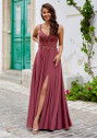 Flowing evening dress with rhinestone applications in Marsala Red