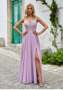 Robe de soirée fluide avec applications de strass en neige lavande