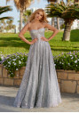 Abito da sera scintillante in argento glitter
