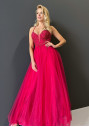 Vestido de noche de tul con lazada en la espalda en rojo cereza