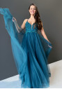 Abendkleid aus Tüll mit Rückenschnürung in Peacock Green